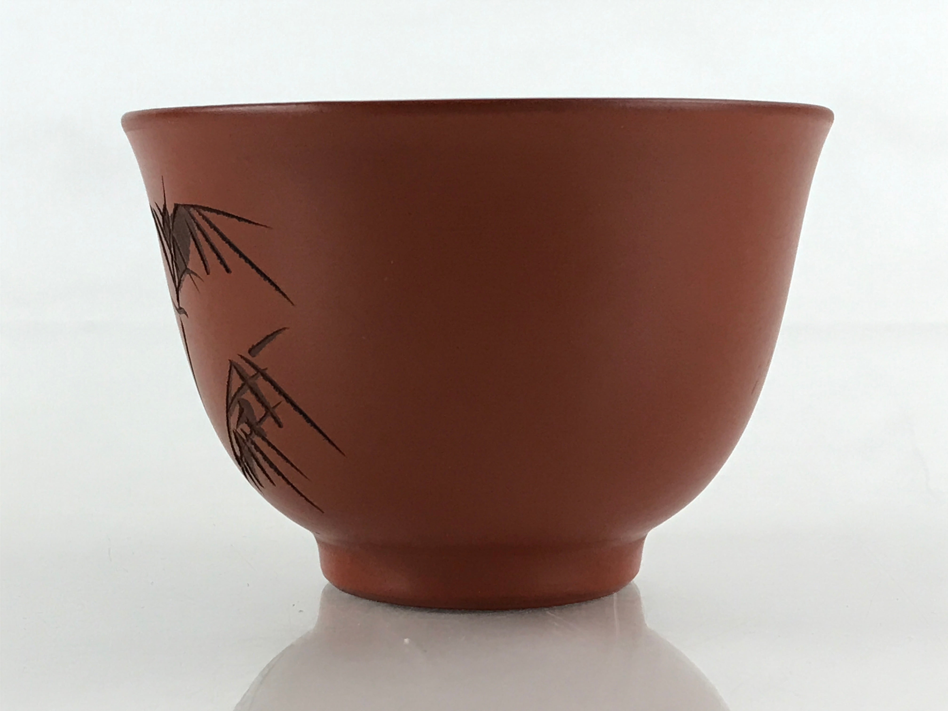 Japanese Tokoname ware Ceramic Teacup Vtg Pottery Yunomi Red Brown Bamboo TC337