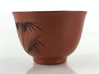 Japanese Tokoname ware Ceramic Teacup Vtg Pottery Yunomi Red Brown Bamboo TC339