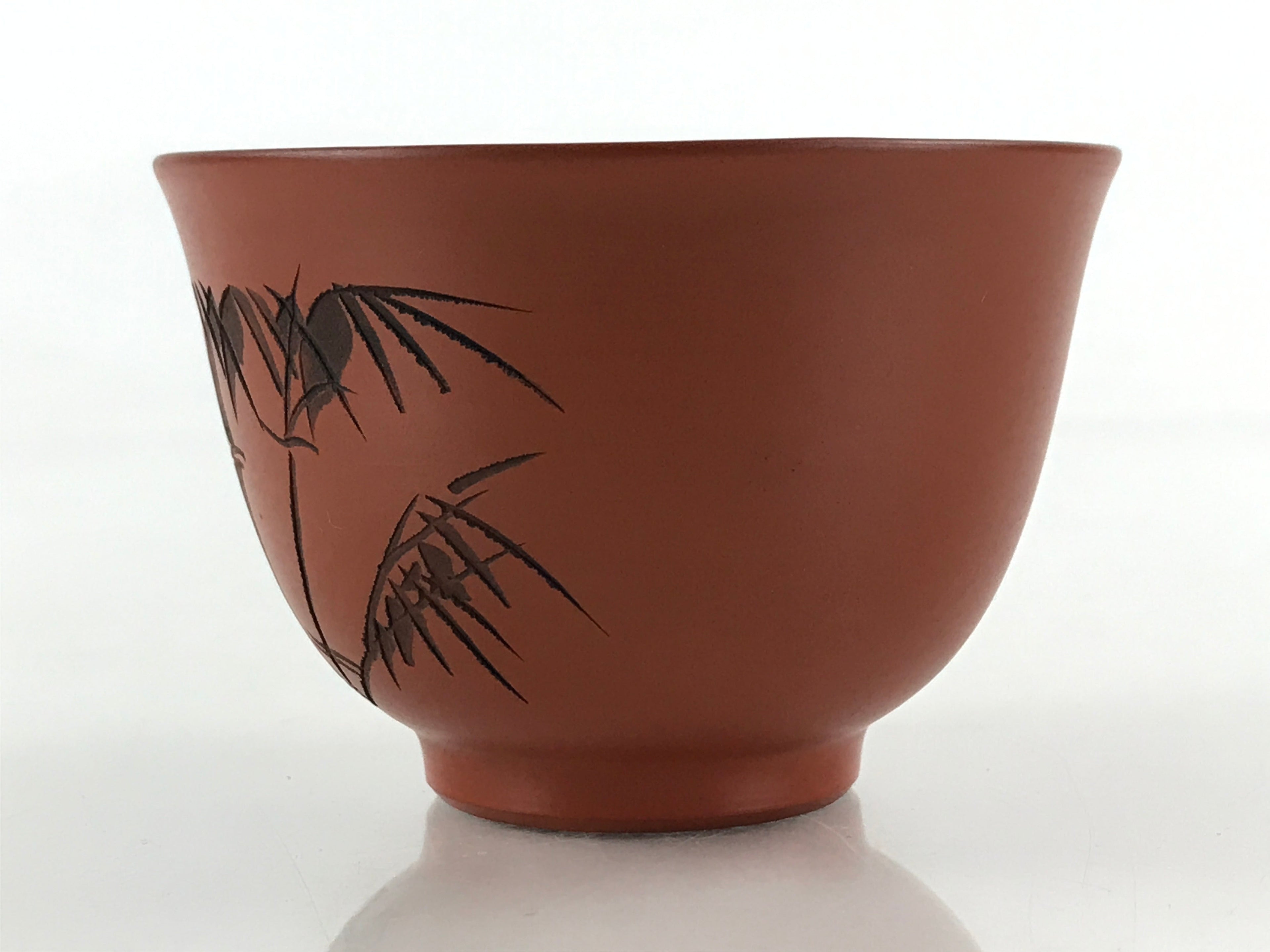Japanese Tokoname ware Ceramic Teacup Vtg Pottery Yunomi Red Brown Bamboo TC339