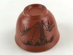 Japanese Tokoname ware Ceramic Teacup Vtg Pottery Yunomi Red Brown Bamboo TC339