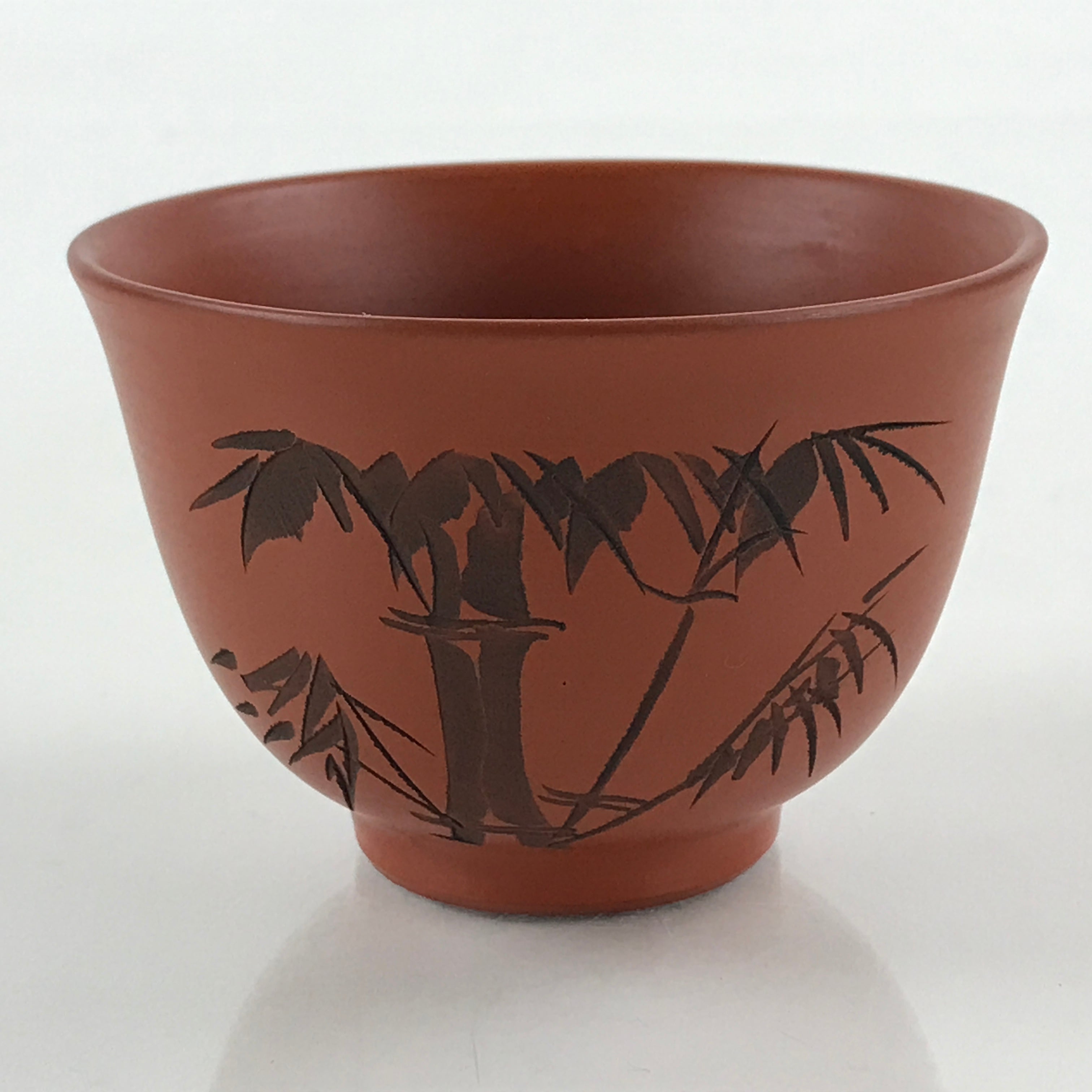 Japanese Tokoname ware Ceramic Teacup Vtg Pottery Yunomi Red Brown Bamboo TC339