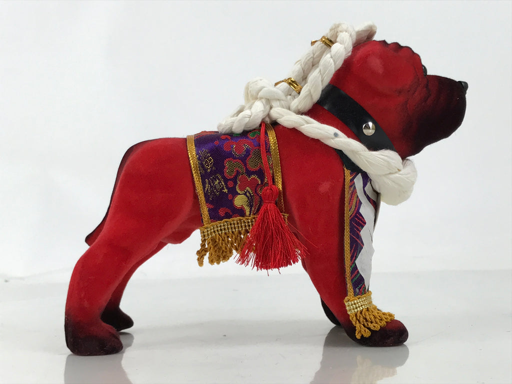 Japanese Tosa Fighting Dog Doll Statue Vtg Token Red Yokoduna Gold White PX791