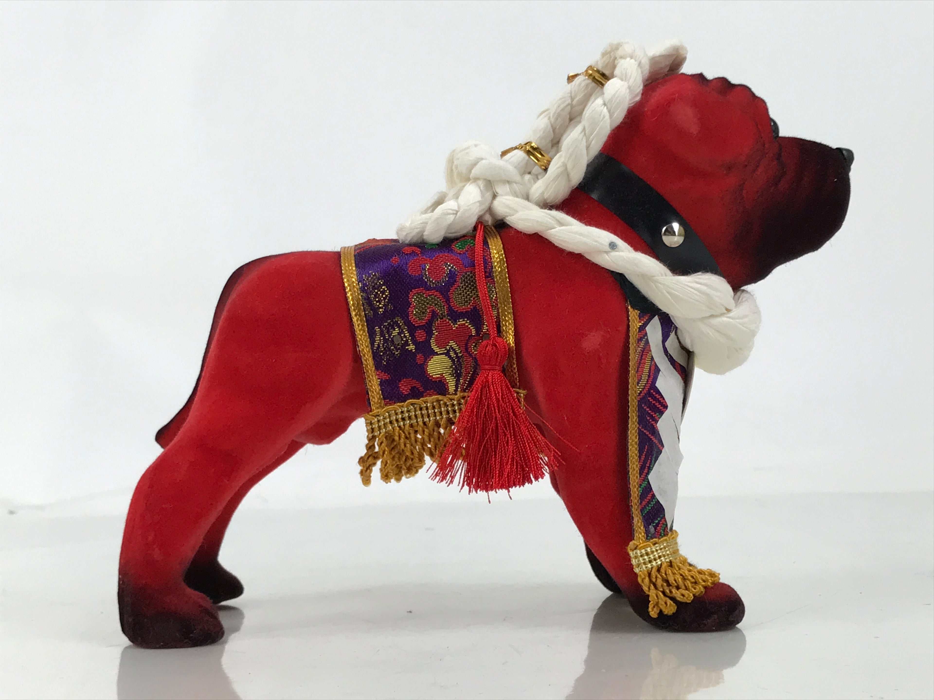 Japanese Tosa Fighting Dog Doll Statue Vtg Token Red Yokoduna Gold White PX791