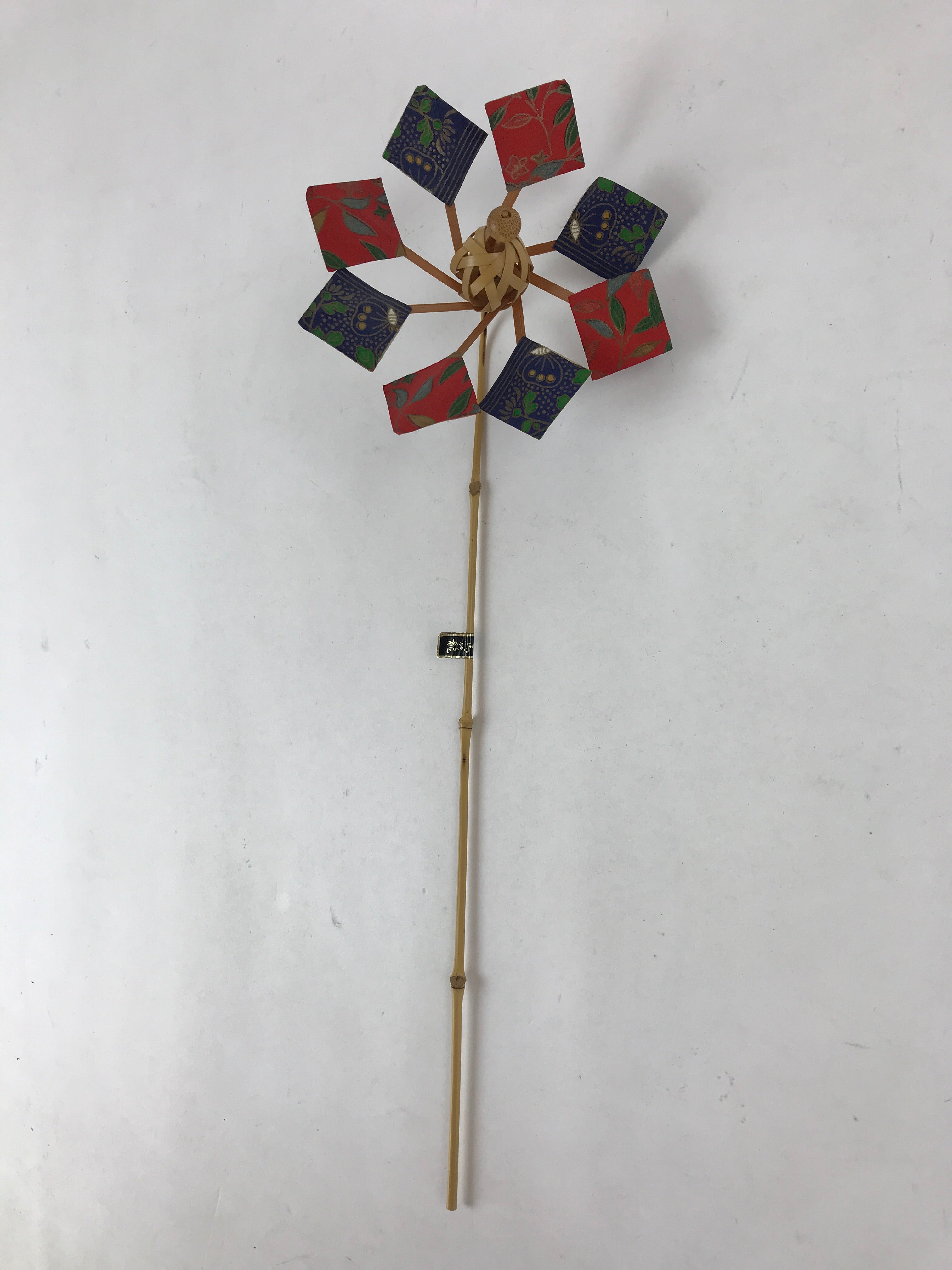 Japanese Traditional Bamboo Pinwheel Kazaguruma Vtg Paper Red Blue Leaf JK587