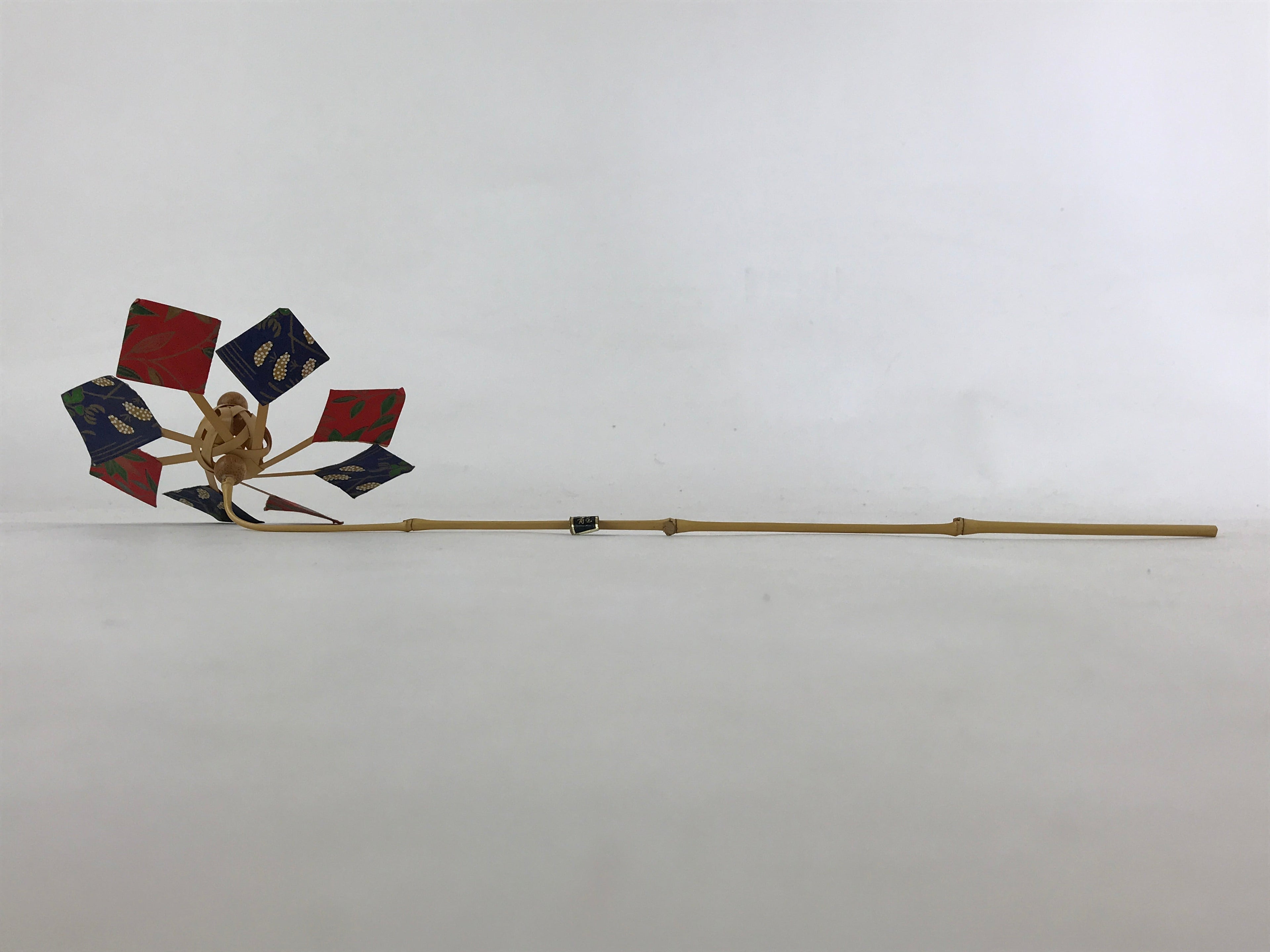 Japanese Traditional Bamboo Pinwheel Kazaguruma Vtg Paper Red Blue Leaf JK587