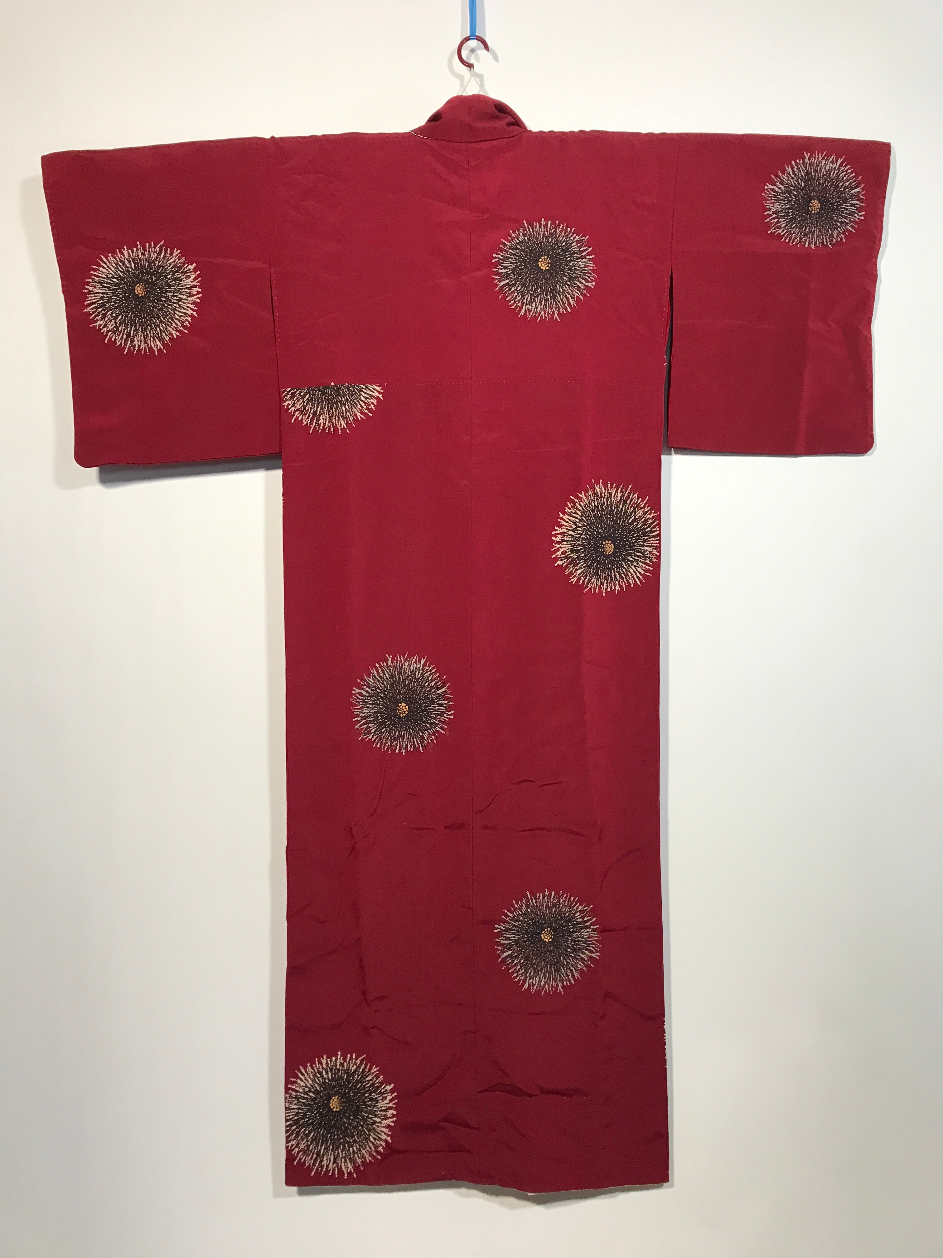 Japanese Traditional Clothes Kimono Dark Red Event Full Dress Silk flower KM218