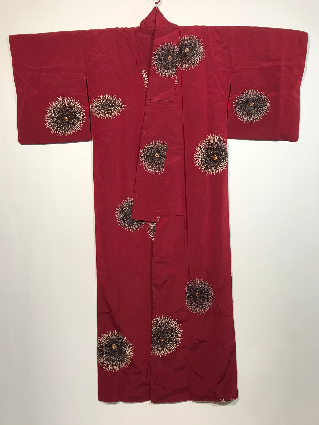 Japanese Traditional Clothes Kimono Dark Red Event Full Dress Silk flower KM218