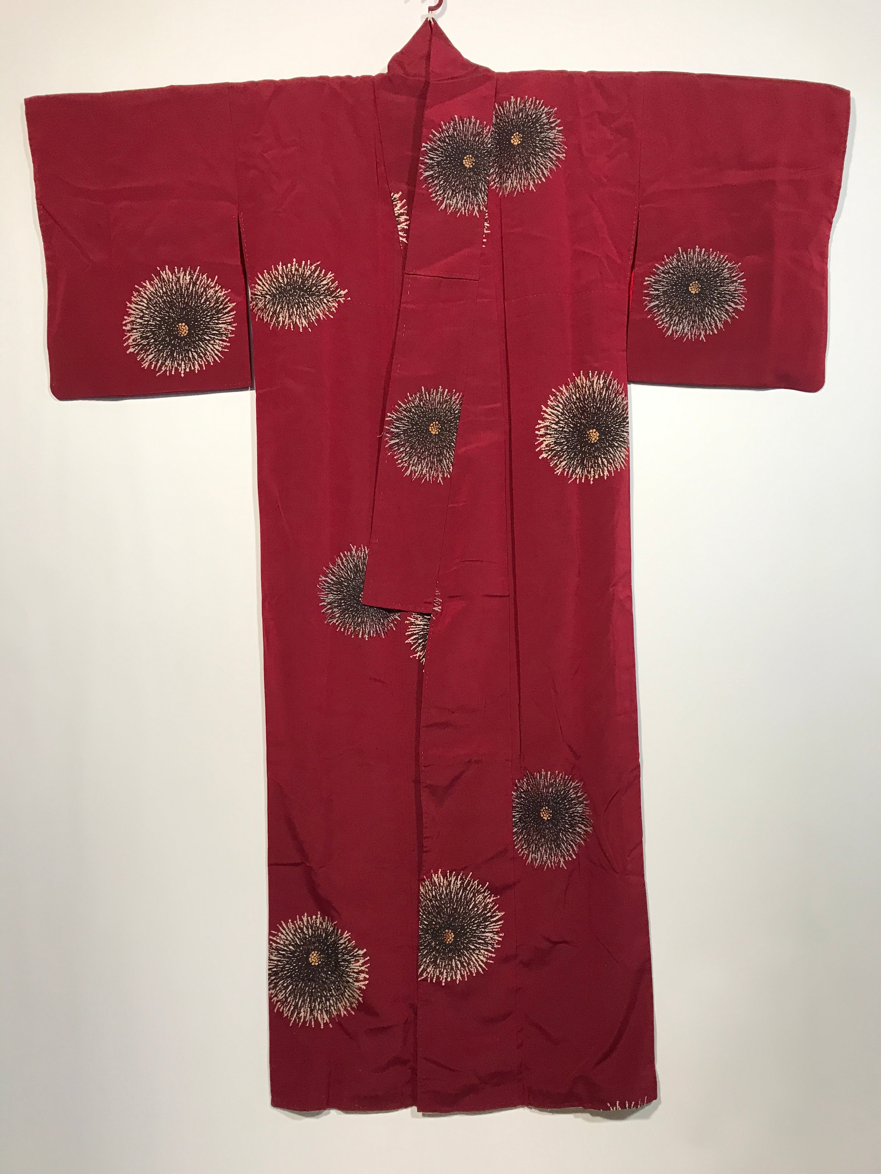 Japanese Traditional Clothes Kimono Dark Red Event Full Dress Silk flower KM218
