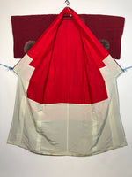 Japanese Traditional Clothes Kimono Dark Red Event Full Dress Silk flower KM218