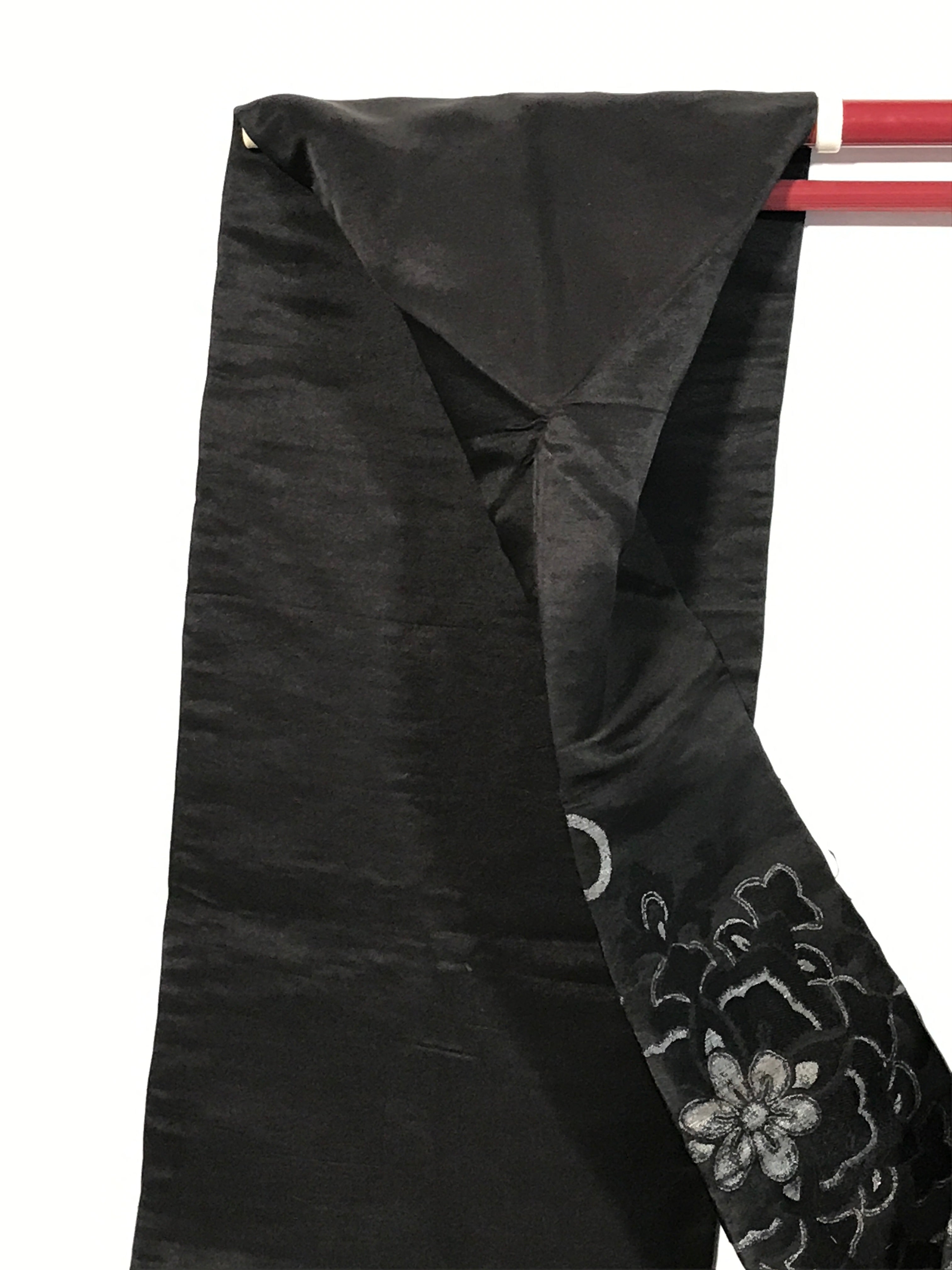 Japanese Traditional Clothes Kimono Obi Long Wide Waist Belt Black Flower KM223