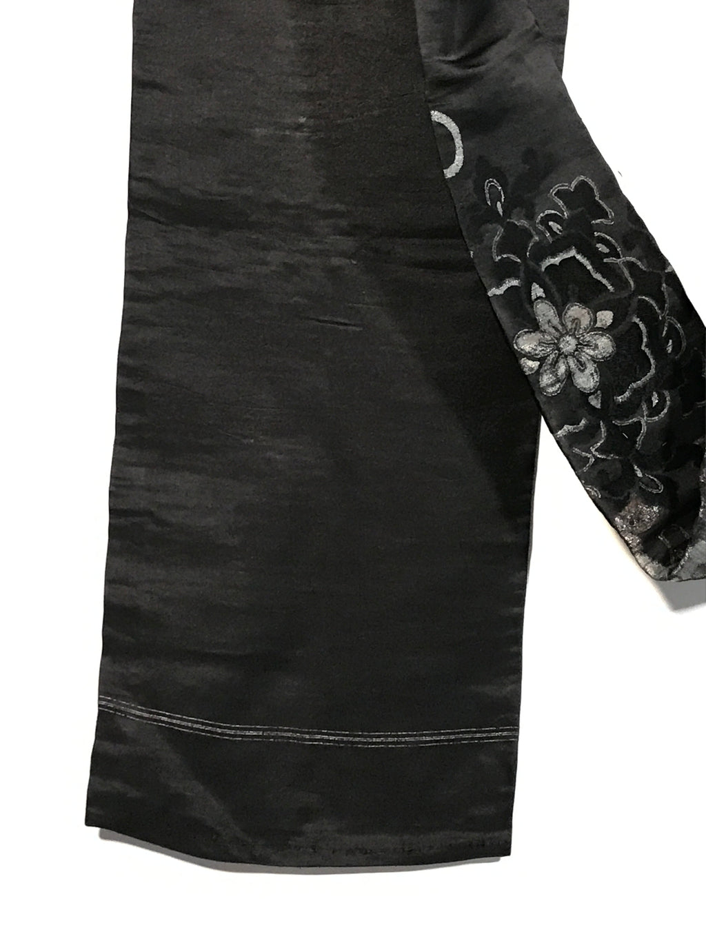 Japanese Traditional Clothes Kimono Obi Long Wide Waist Belt Black Flower KM223