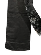Japanese Traditional Clothes Kimono Obi Long Wide Waist Belt Black Flower KM223