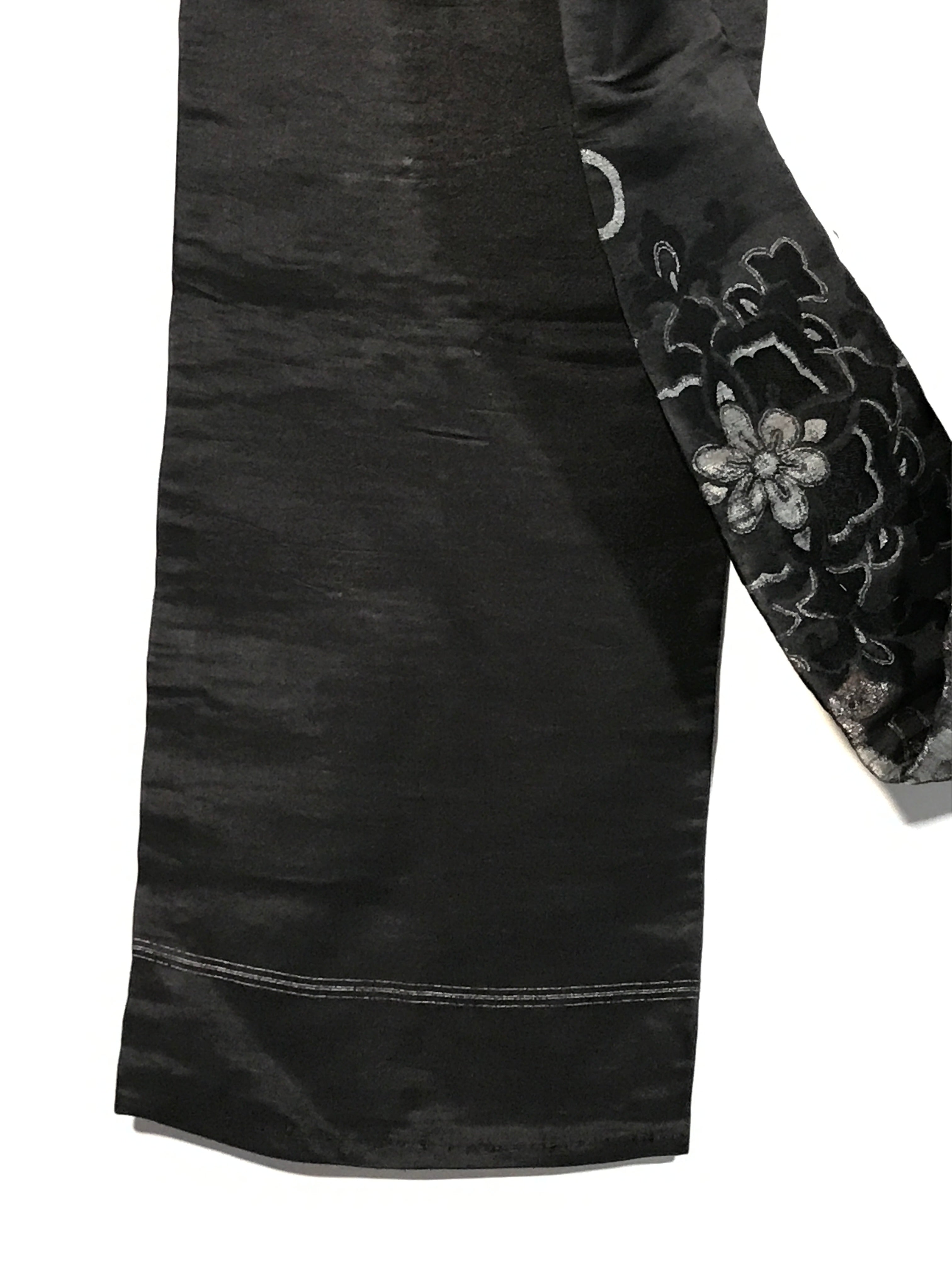 Japanese Traditional Clothes Kimono Obi Long Wide Waist Belt Black Flower KM223