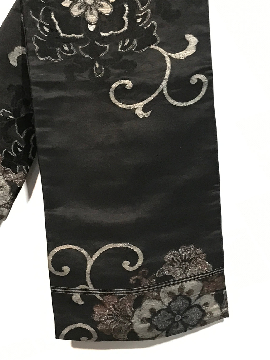 Japanese Traditional Clothes Kimono Obi Long Wide Waist Belt Black Flower KM223