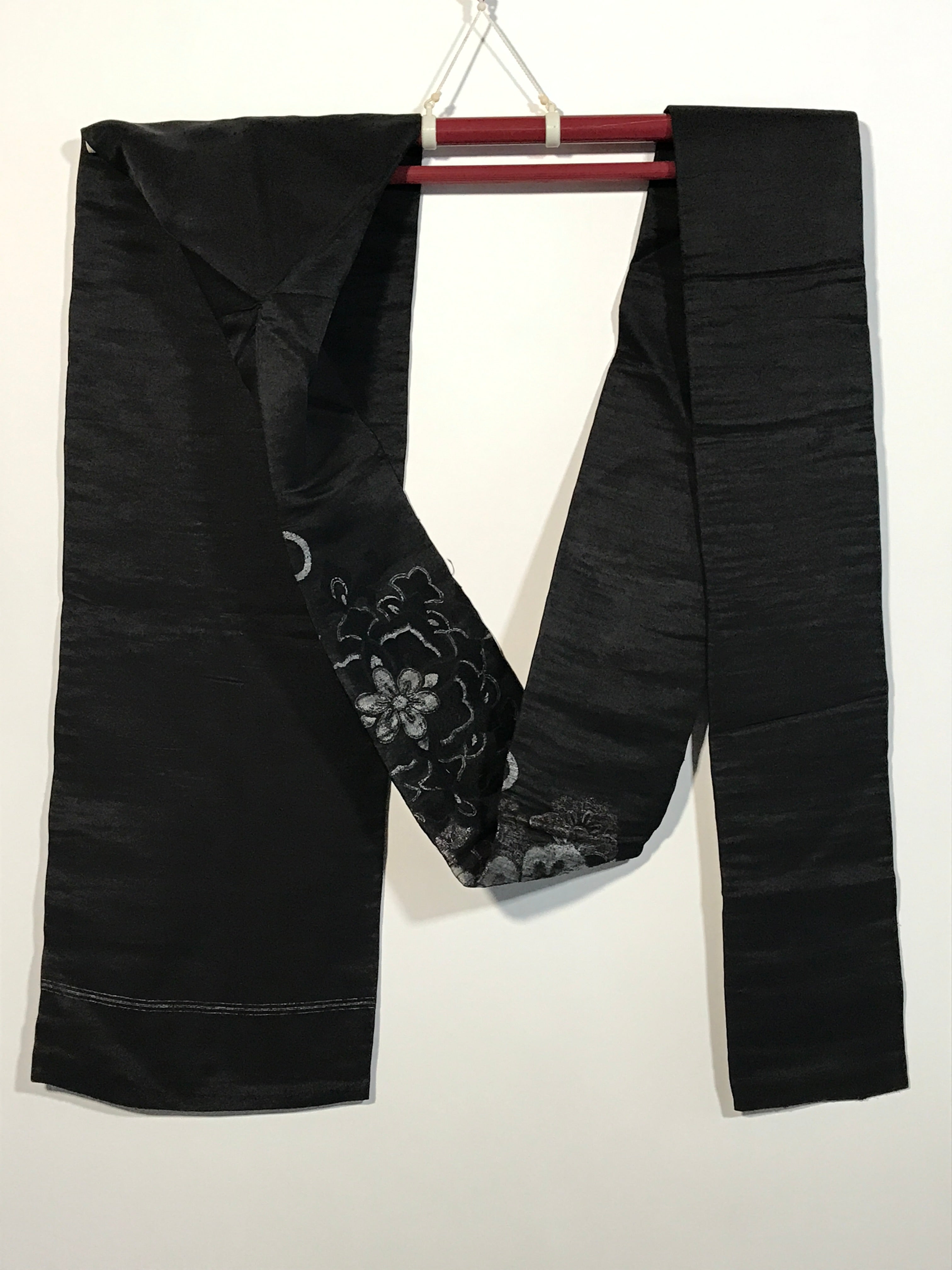 Japanese Traditional Clothes Kimono Obi Long Wide Waist Belt Black Flower KM223