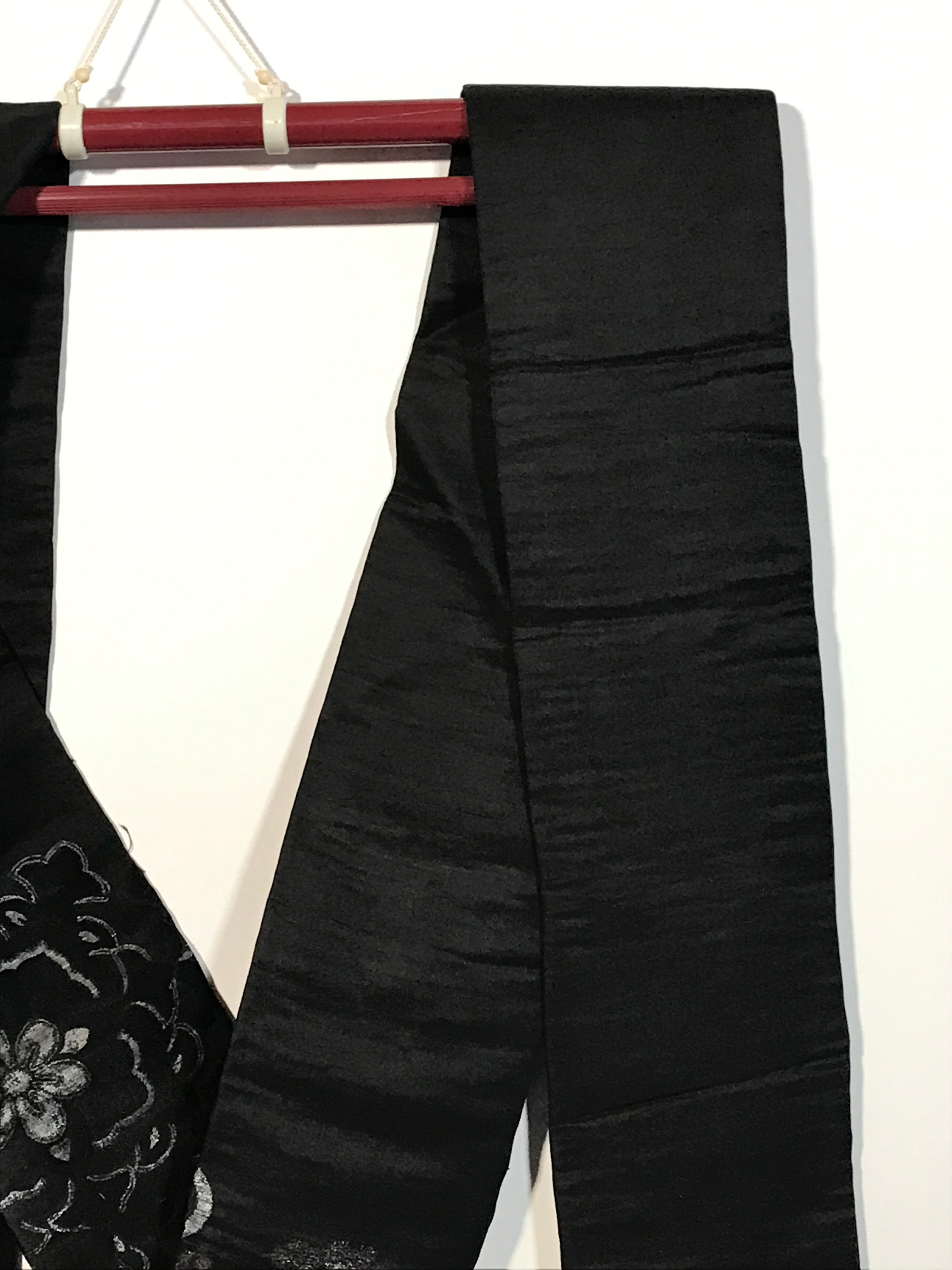 Japanese Traditional Clothes Kimono Obi Long Wide Waist Belt Black Flower KM223