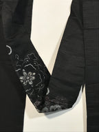 Japanese Traditional Clothes Kimono Obi Long Wide Waist Belt Black Flower KM223