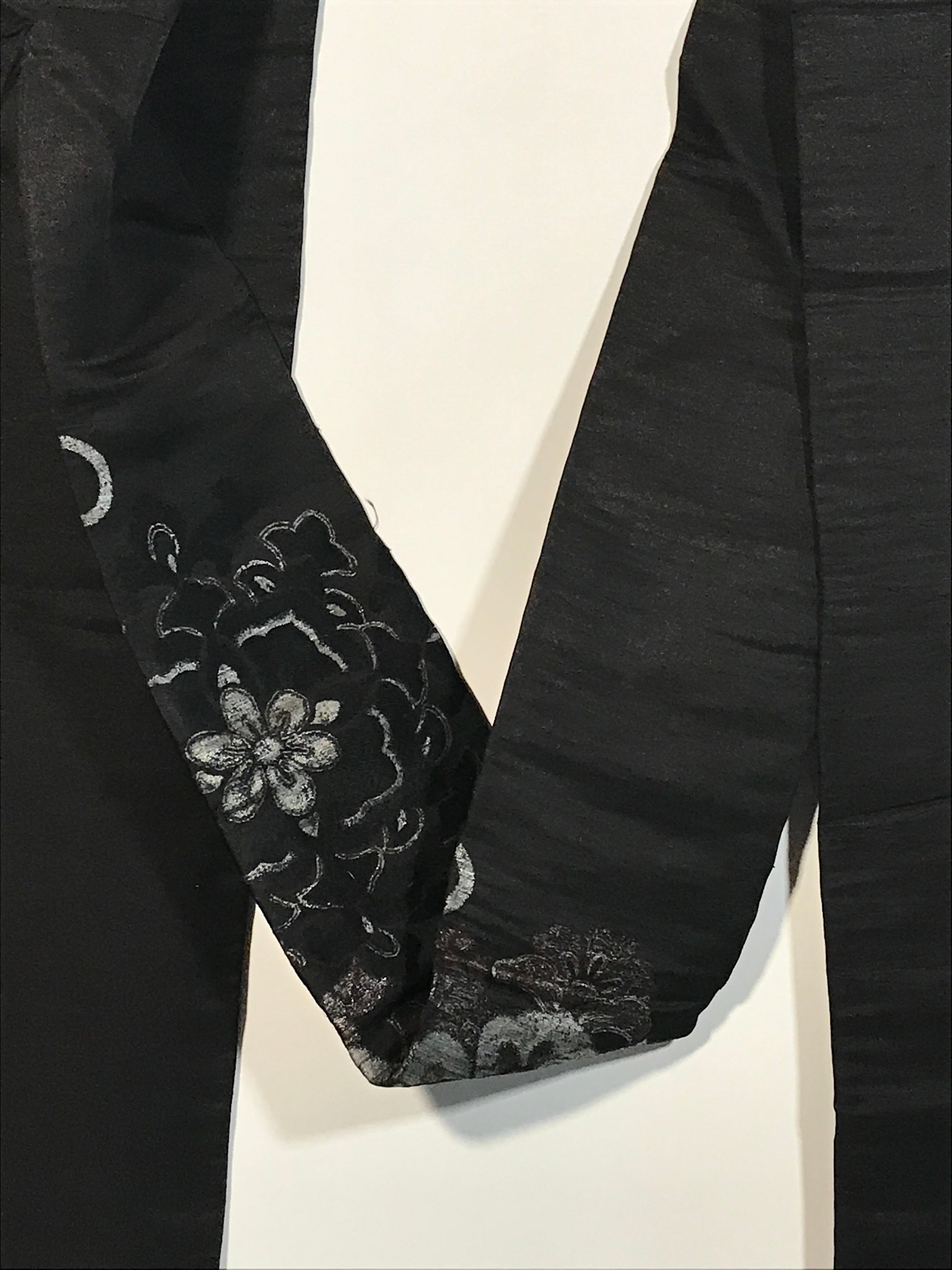Japanese Traditional Clothes Kimono Obi Long Wide Waist Belt Black Flower KM223