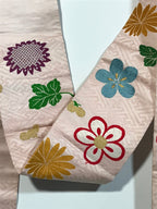 Japanese Traditional Clothes Kimono Obi Long Wide Waist Belt Pink Flower KM221