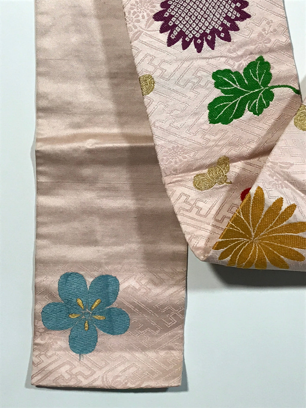 Japanese Traditional Clothes Kimono Obi Long Wide Waist Belt Pink Flower KM221