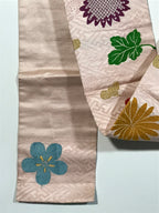 Japanese Traditional Clothes Kimono Obi Long Wide Waist Belt Pink Flower KM221
