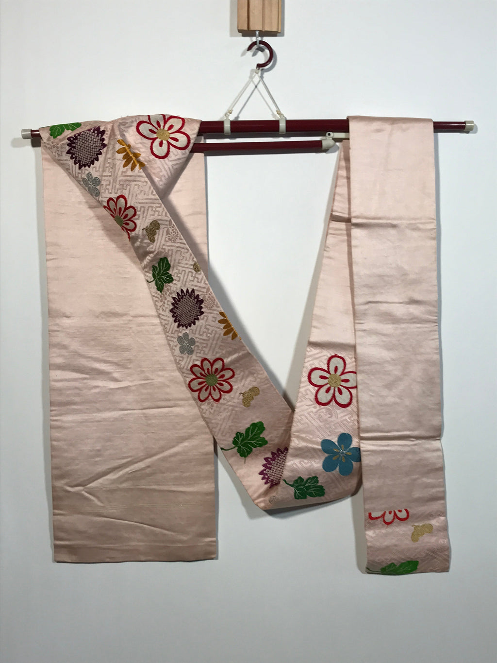Japanese Traditional Clothes Kimono Obi Long Wide Waist Belt Pink Flower KM221