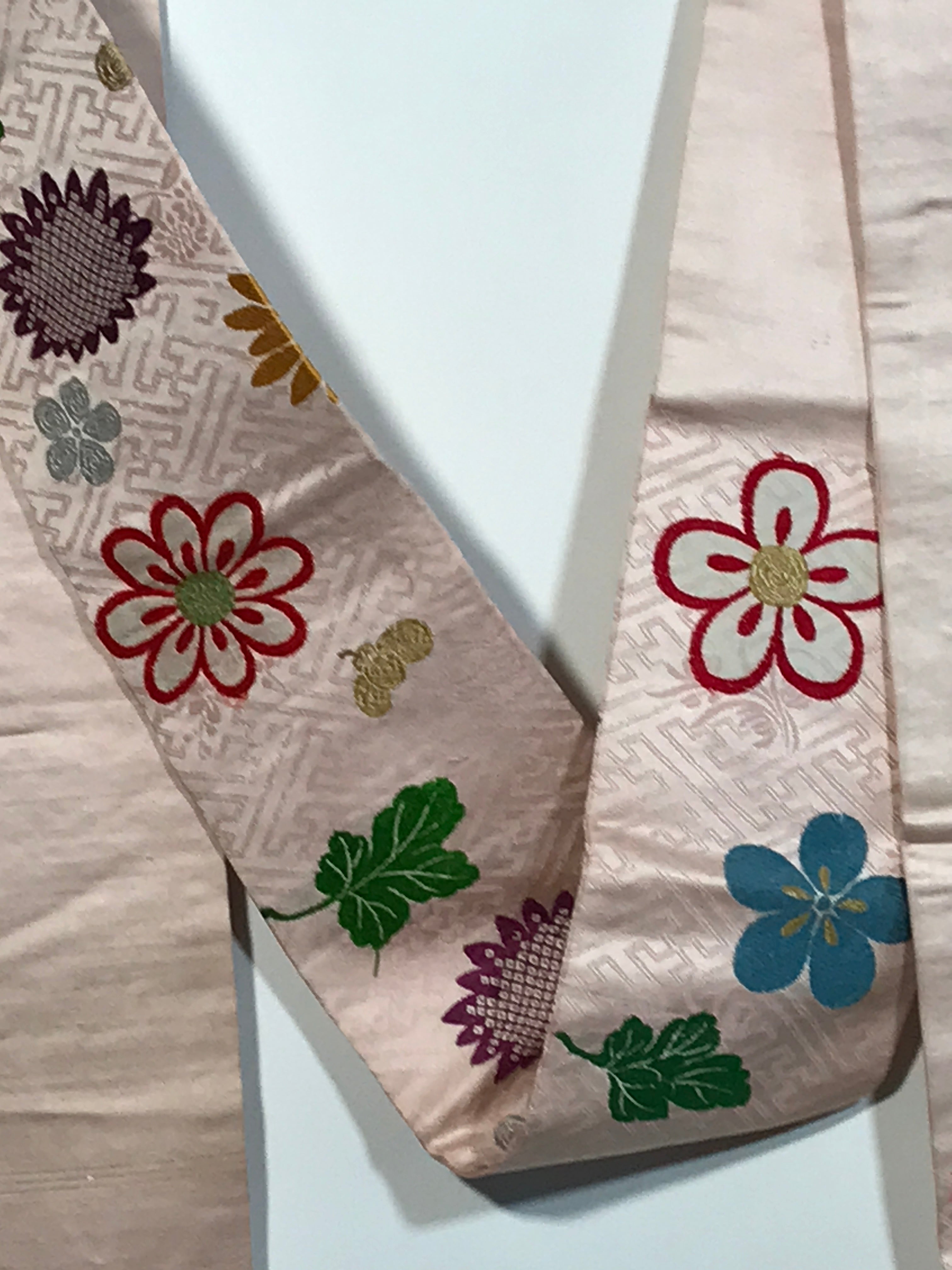 Japanese Traditional Clothes Kimono Obi Long Wide Waist Belt Pink Flower KM221