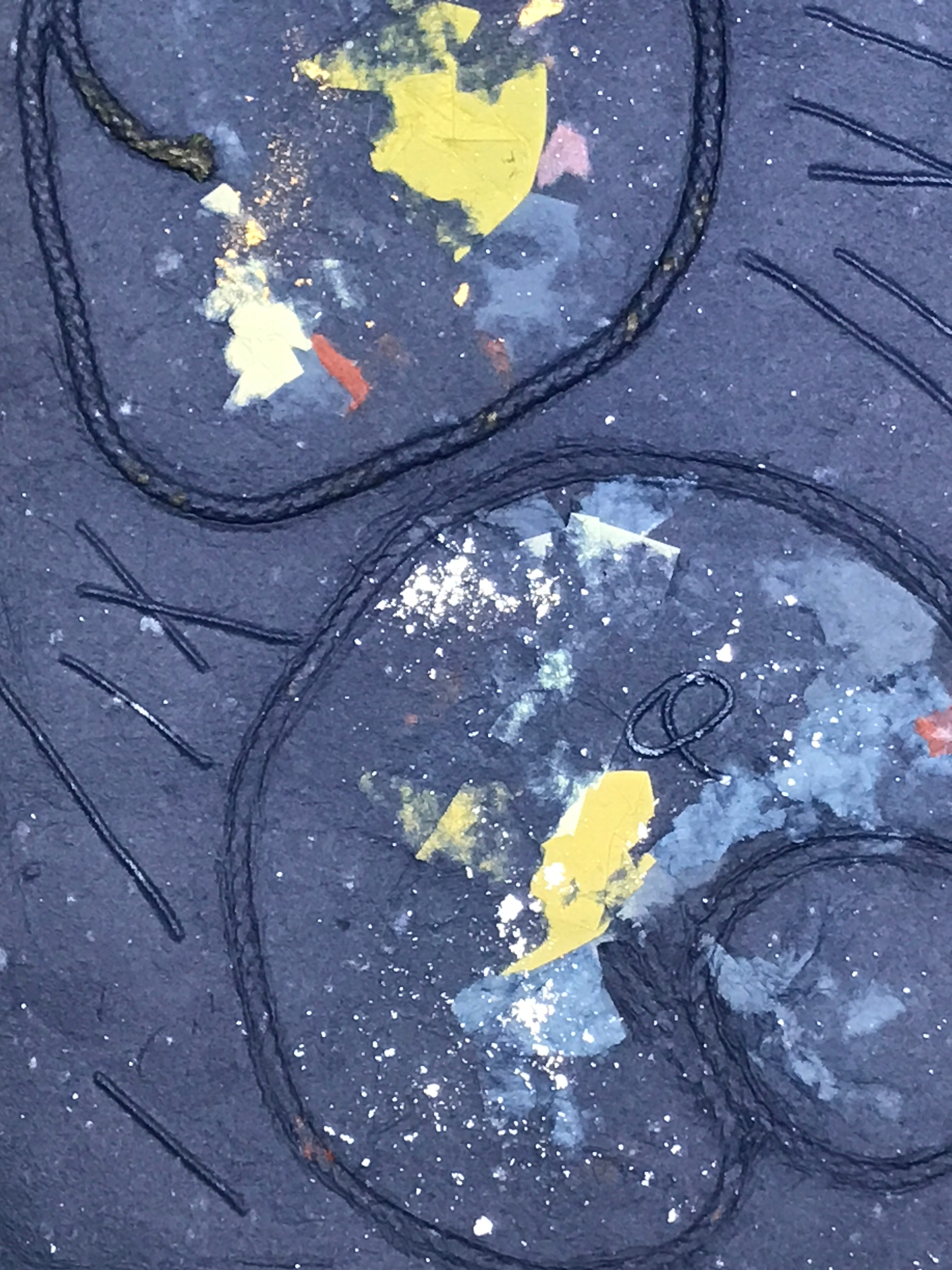 Japanese Traditional Handmade Washi Paper Display Art Vtg Rope Blue Yellow FL289