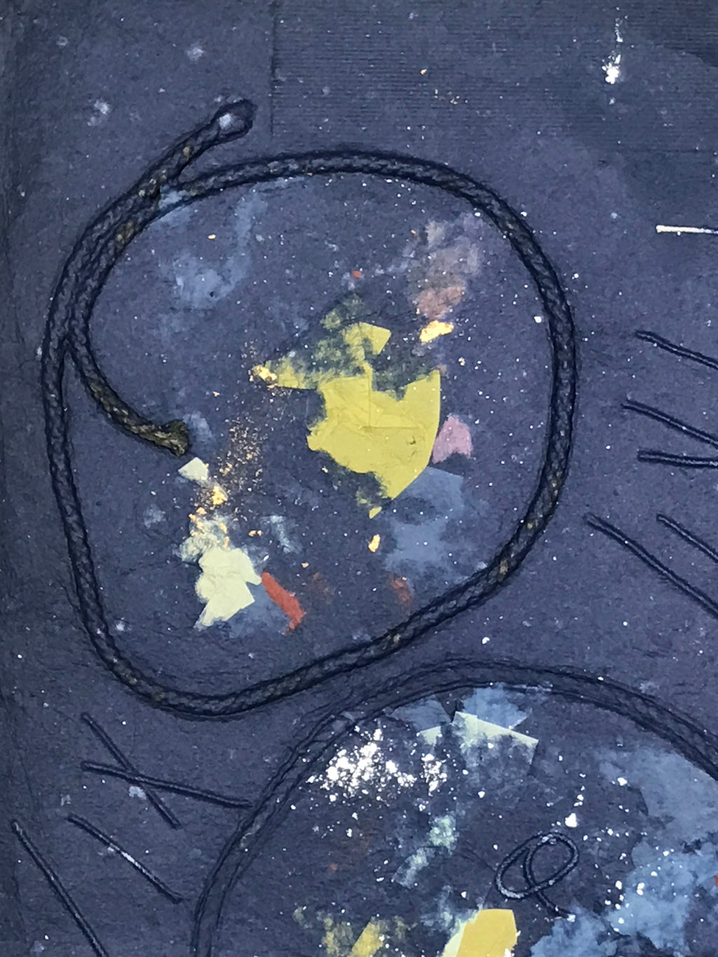 Japanese Traditional Handmade Washi Paper Display Art Vtg Rope Blue Yellow FL289
