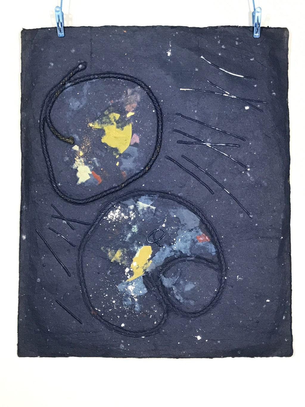 Japanese Traditional Handmade Washi Paper Display Art Vtg Rope Blue Yellow FL289