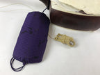 Japanese Traditional Shamisen Vtg Wood Instrument Fabric Purple Dark Brown JK578