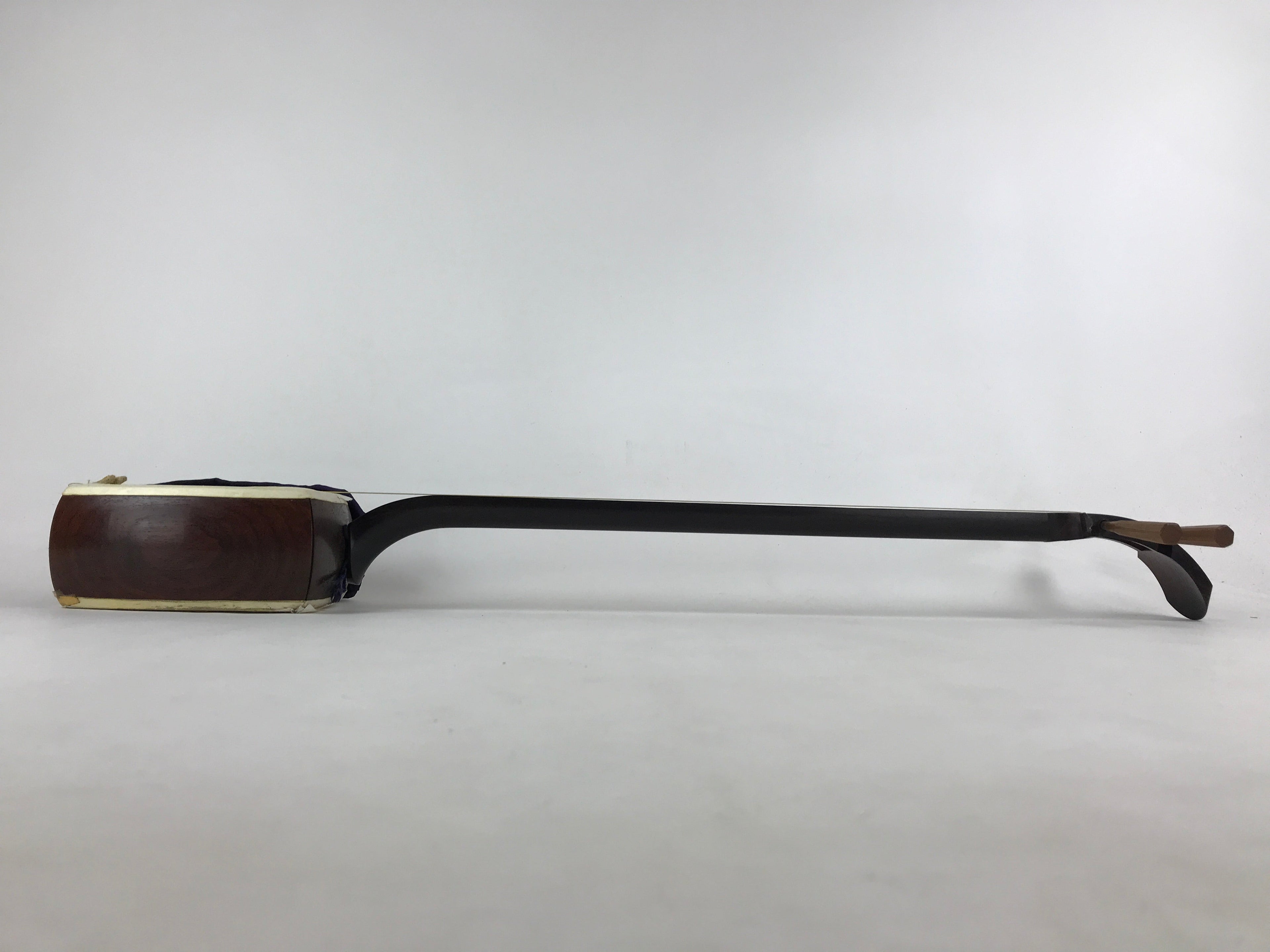 Japanese Traditional Shamisen Vtg Wood Instrument Fabric Purple Dark Brown JK578