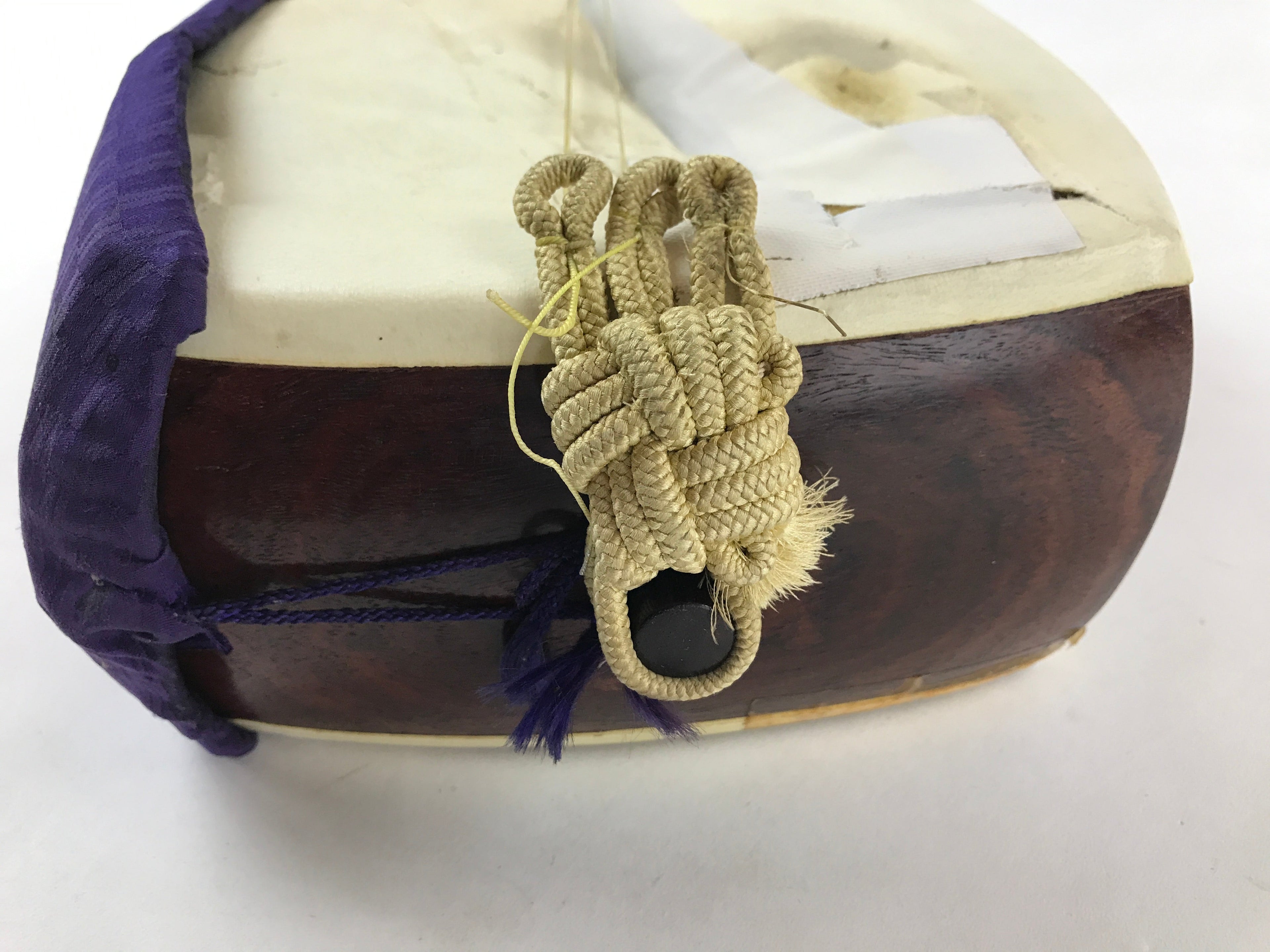 Japanese Traditional Shamisen Vtg Wood Instrument Fabric Purple Dark Brown JK578