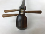 Japanese Traditional Shamisen Vtg Wood Instrument Fabric Purple Dark Brown JK578