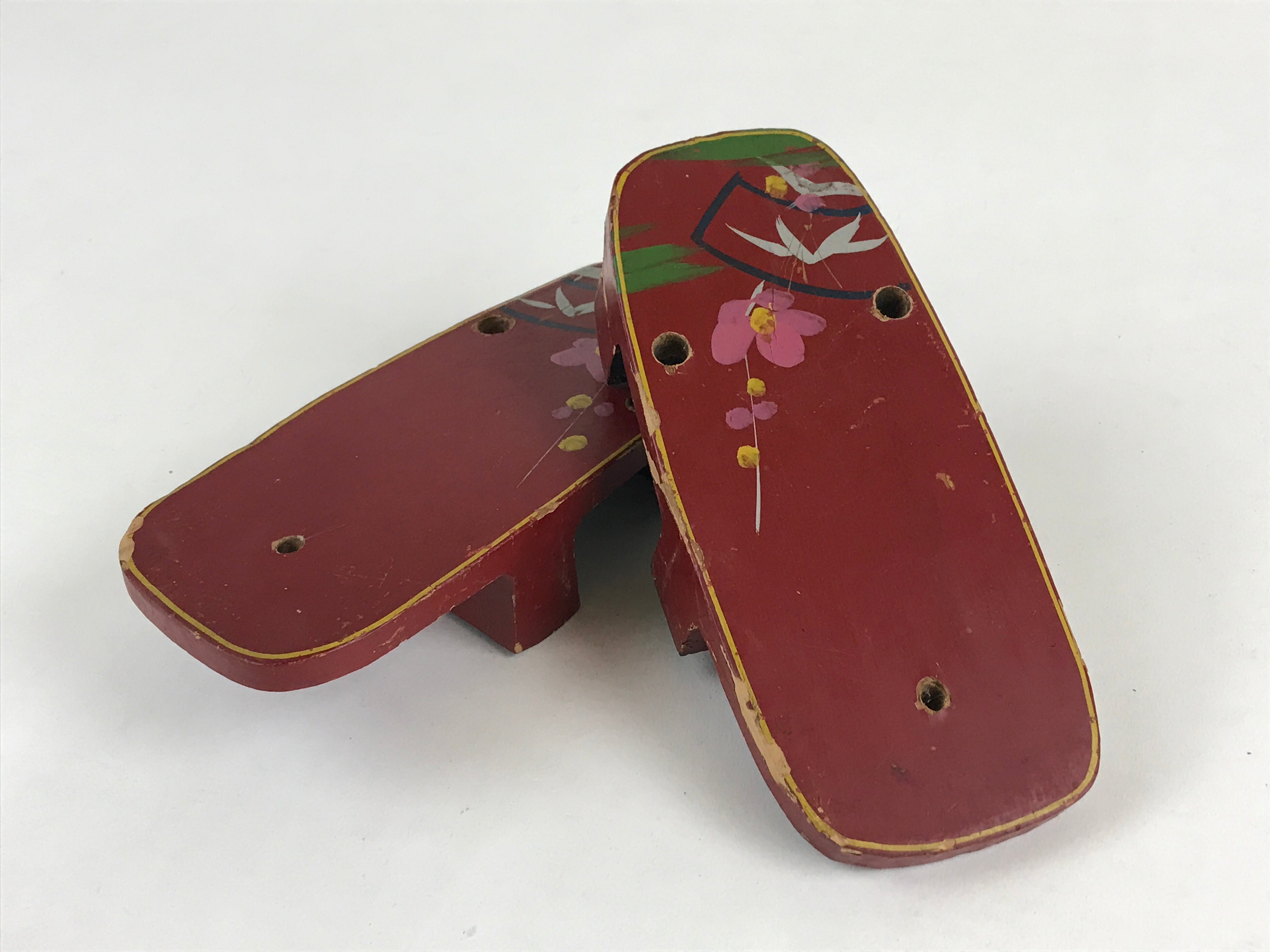 Japanese Traditonal Sandals Geta Wooden Lacquered Clogs Red Pink Flower JK504