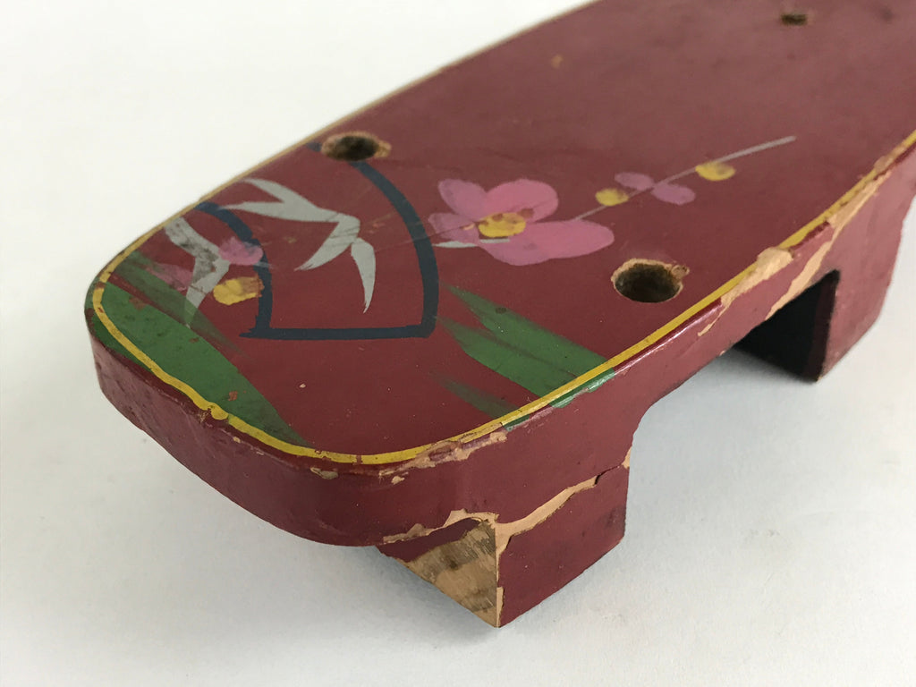 Japanese Traditonal Sandals Geta Wooden Lacquered Clogs Red Pink Flower JK504