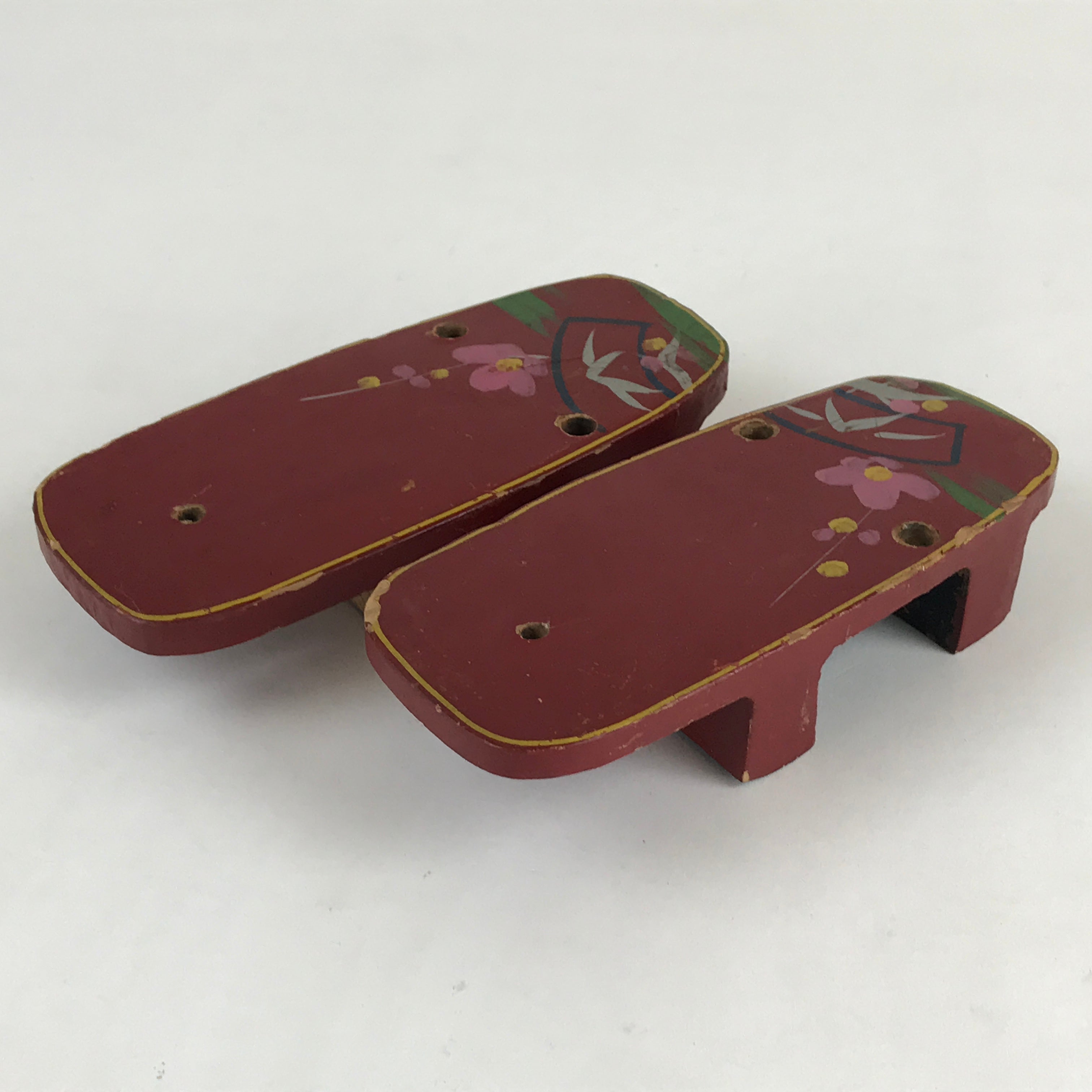 Japanese Traditonal Sandals Geta Wooden Lacquered Clogs Red Pink Flower JK504