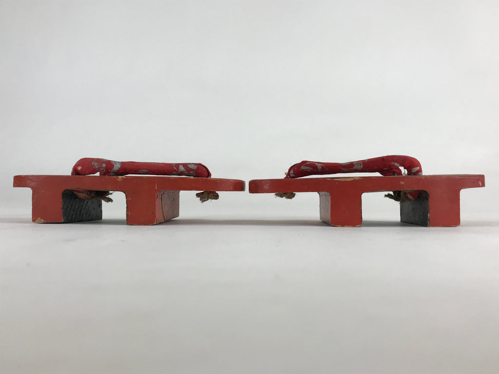 Japanese Traditonal Sandals Geta Wooden Lacquered Clogs Red Silver Crane JK503