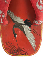 Japanese Traditonal Sandals Geta Wooden Lacquered Clogs Red Silver Crane JK503