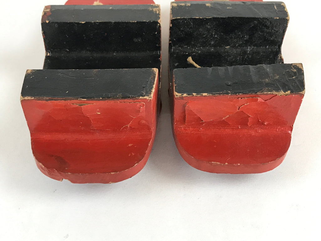Japanese Traditonal Sandals Geta Wooden Lacquered Clogs Red Silver Crane JK503