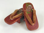 Japanese Traditonal Sandals Geta Wooden Lacquered Clogs Red Vtg Flower JK502