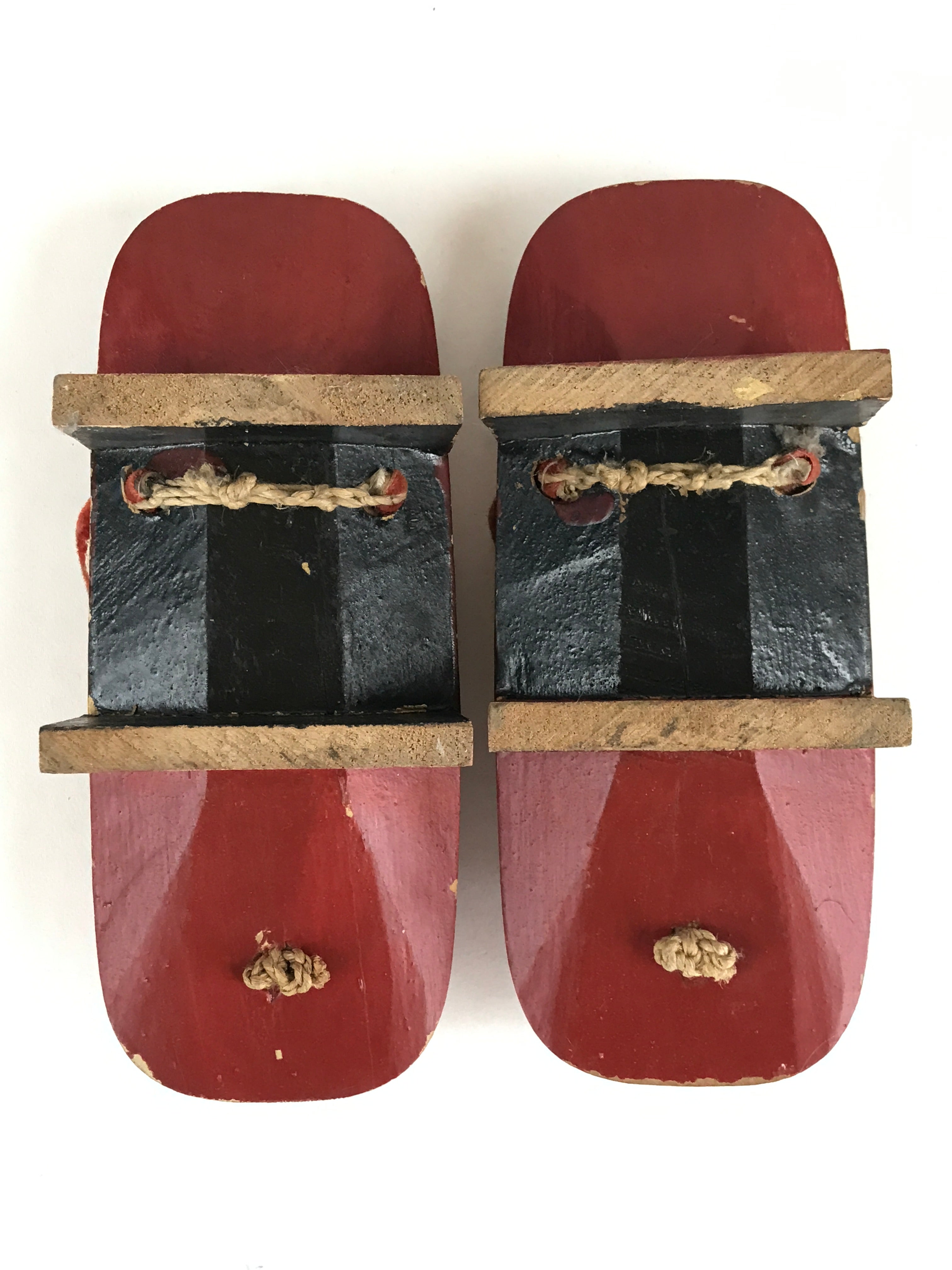 Japanese Traditonal Sandals Geta Wooden Lacquered Clogs Red Vtg Flower JK502
