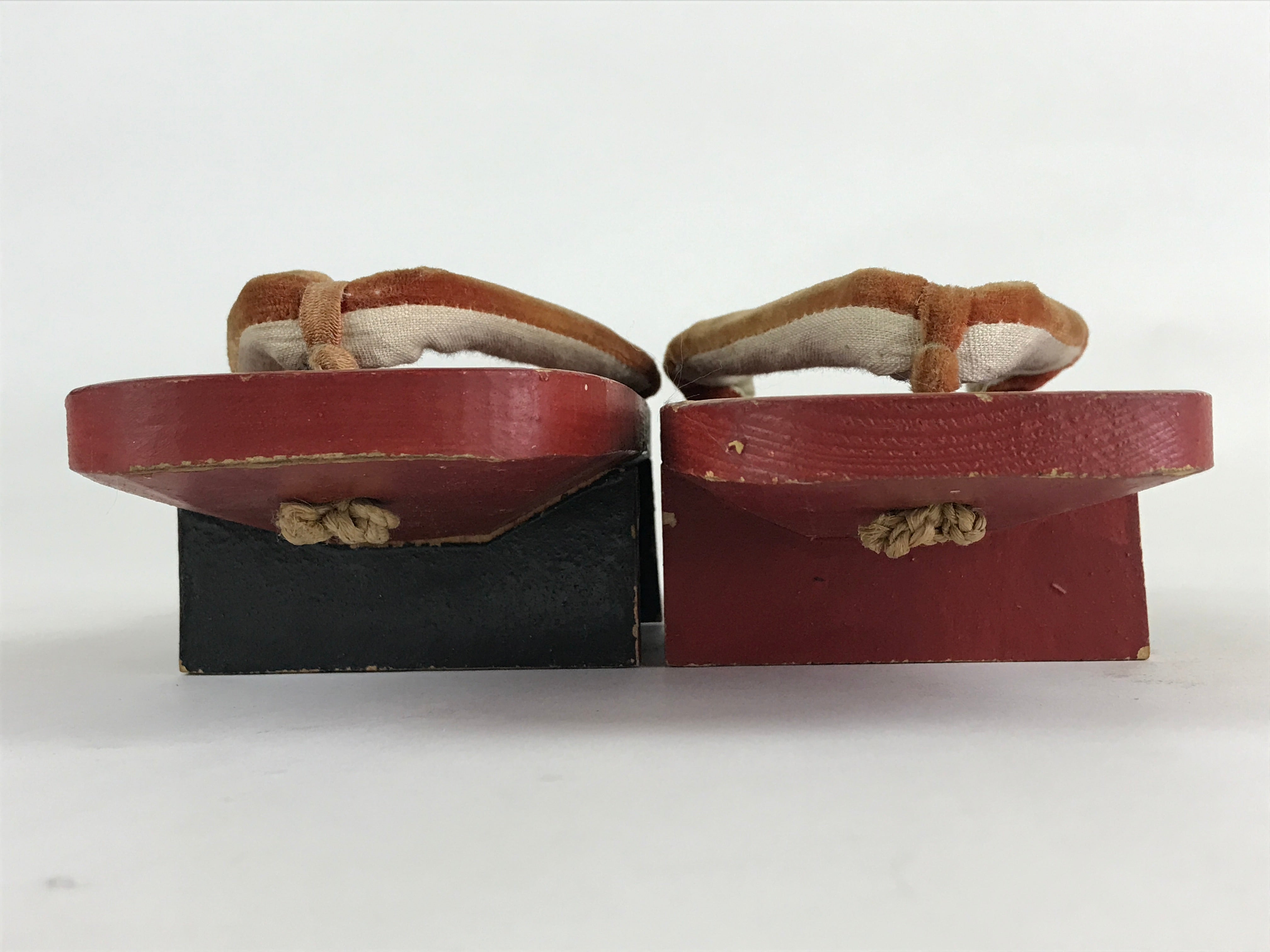 Japanese Traditonal Sandals Geta Wooden Lacquered Clogs Red Vtg Flower JK502