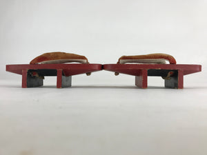 Japanese Traditonal Sandals Geta Wooden Lacquered Clogs Red Vtg Flower JK502