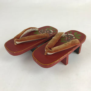 Japanese Traditonal Sandals Geta Wooden Lacquered Clogs Red Vtg Flower JK502