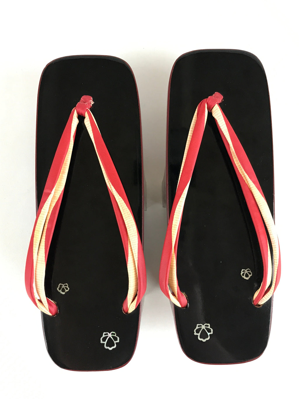Japanese Traditonal Sandals Geta Wooden Lacquered Clogs Vtg Raden Shell JK501