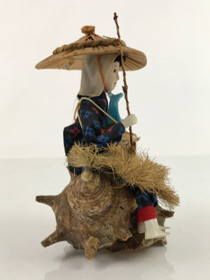 Japanese Tsuruga Fisherwoman Figurine Vtg Seashell Okimono Folk Art BD986