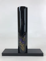 Japanese Tube Vase Kabin Vtg Glossy Black Kikyo Ikebana Flower Arrangement FK69