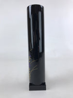 Japanese Tube Vase Kabin Vtg Glossy Black Kikyo Ikebana Flower Arrangement FK69
