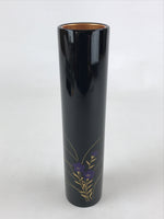 Japanese Tube Vase Kabin Vtg Glossy Black Kikyo Ikebana Flower Arrangement FK69